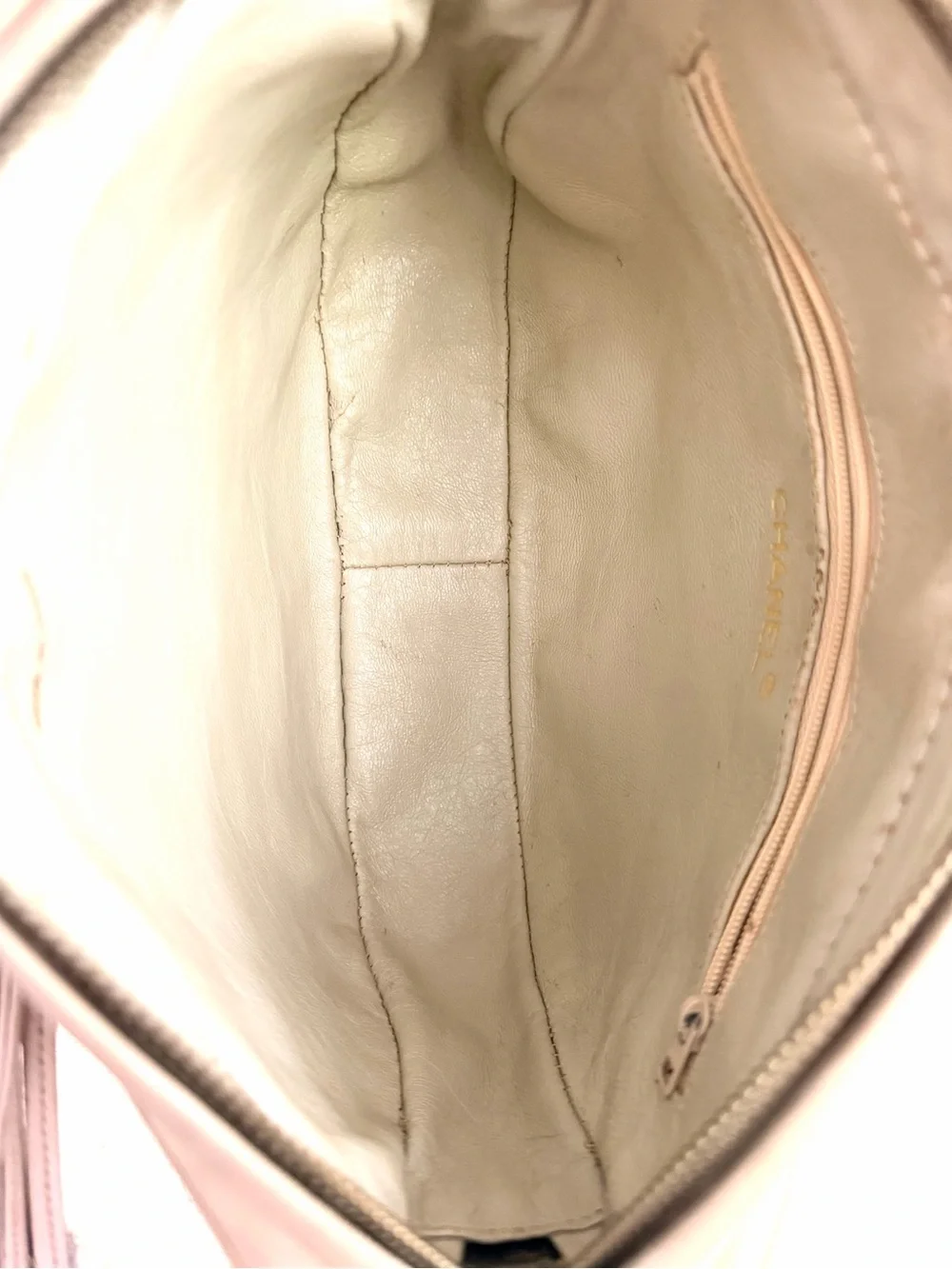 CHANEL Vintage Quilted Lambskin Camera Bag Taupe Tassel COA